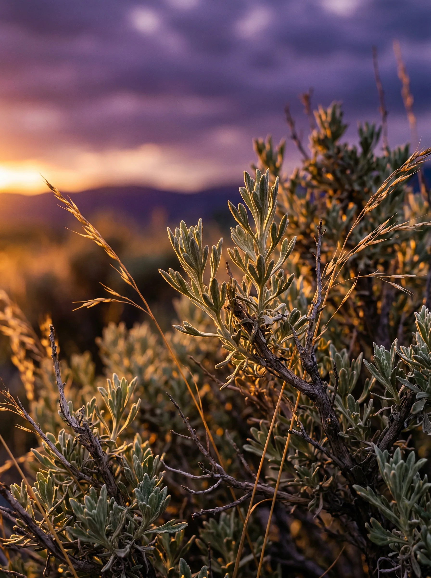 Wild Montana sagebrush, Artemisia tridentata, at golden hour