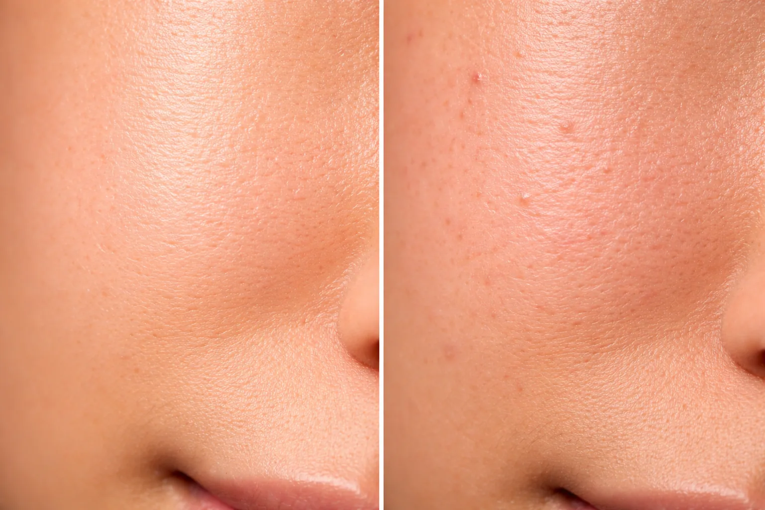 Smooth clear skin vs congested uneven skin texture