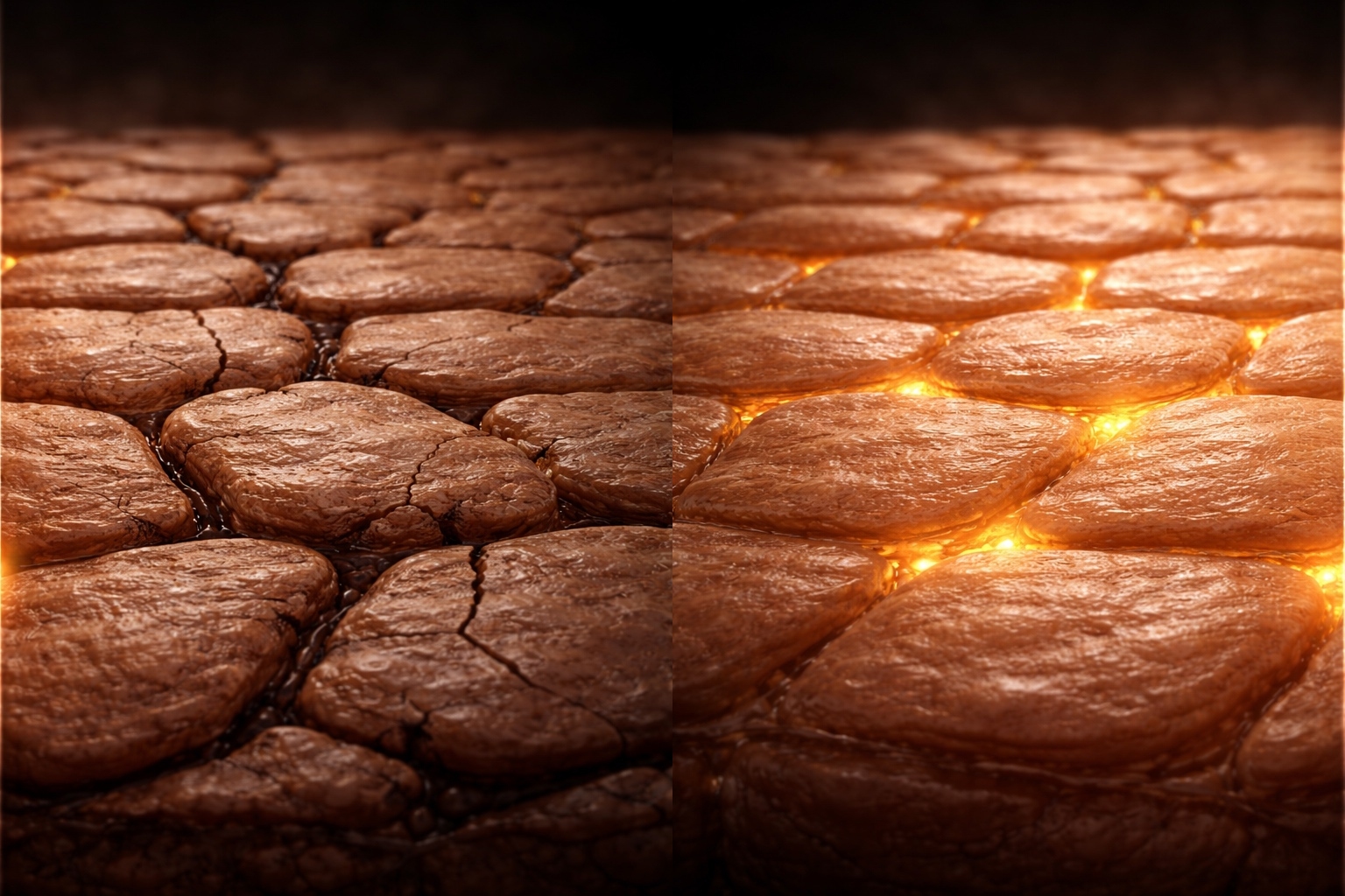 Skin barrier comparison: healthy hydrated barrier versus compromised dry barrier