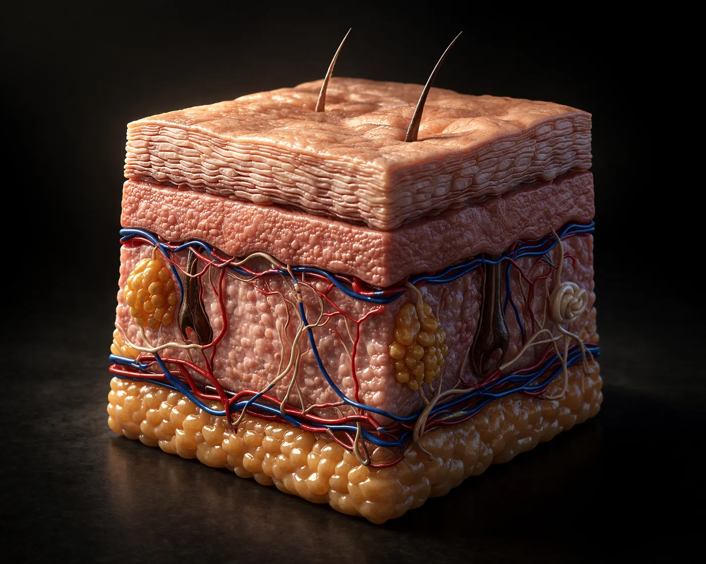 3D cross-section of human skin layers